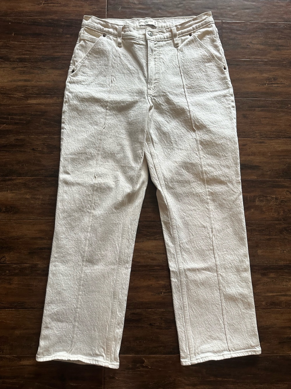 A&F Cream Straight-Leg Pants